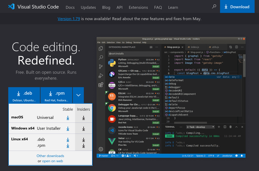 Página de descargas de VSCode